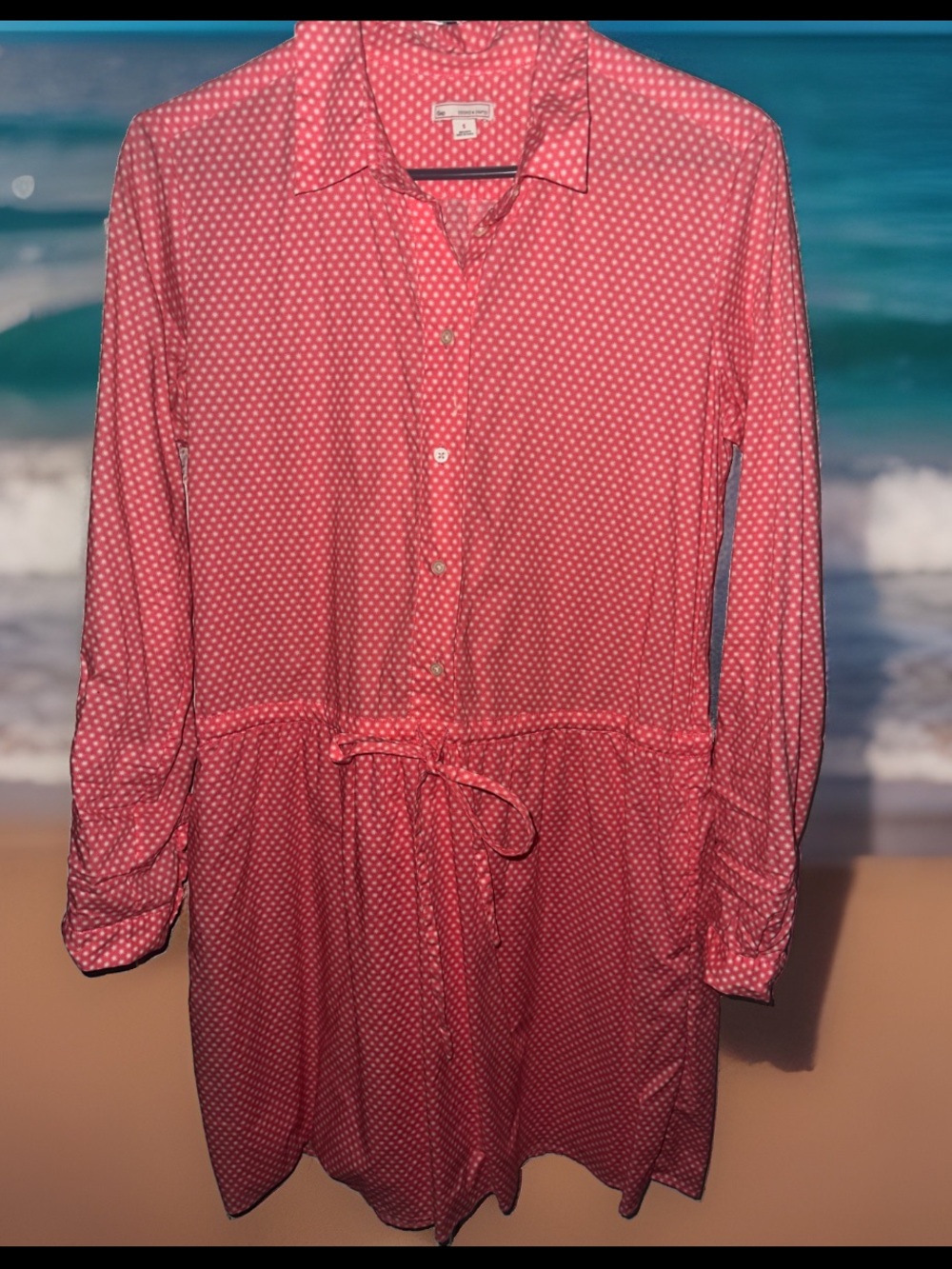 Gap Pink Dress Stars Drawstring Waist Roll Sleeve Fun Sunburst Trendy Size Small